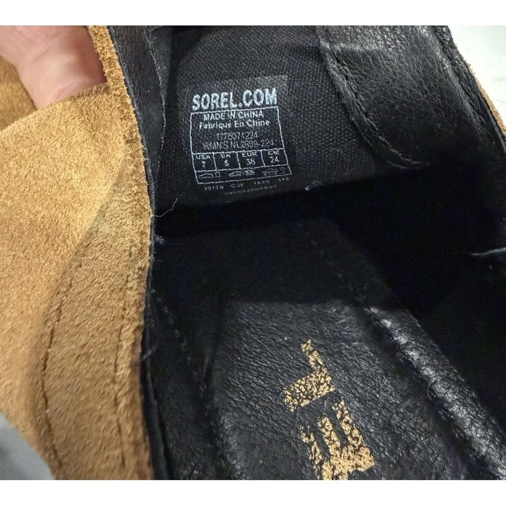 Sorel Women's Lolla Cutout Ankle Bootie Suede Camel Brown Size 7